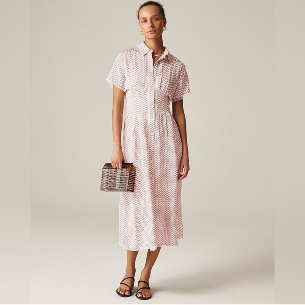J. Crew Wren lace-trim shirtdress in glossy twill CK397 Size 4 NWT